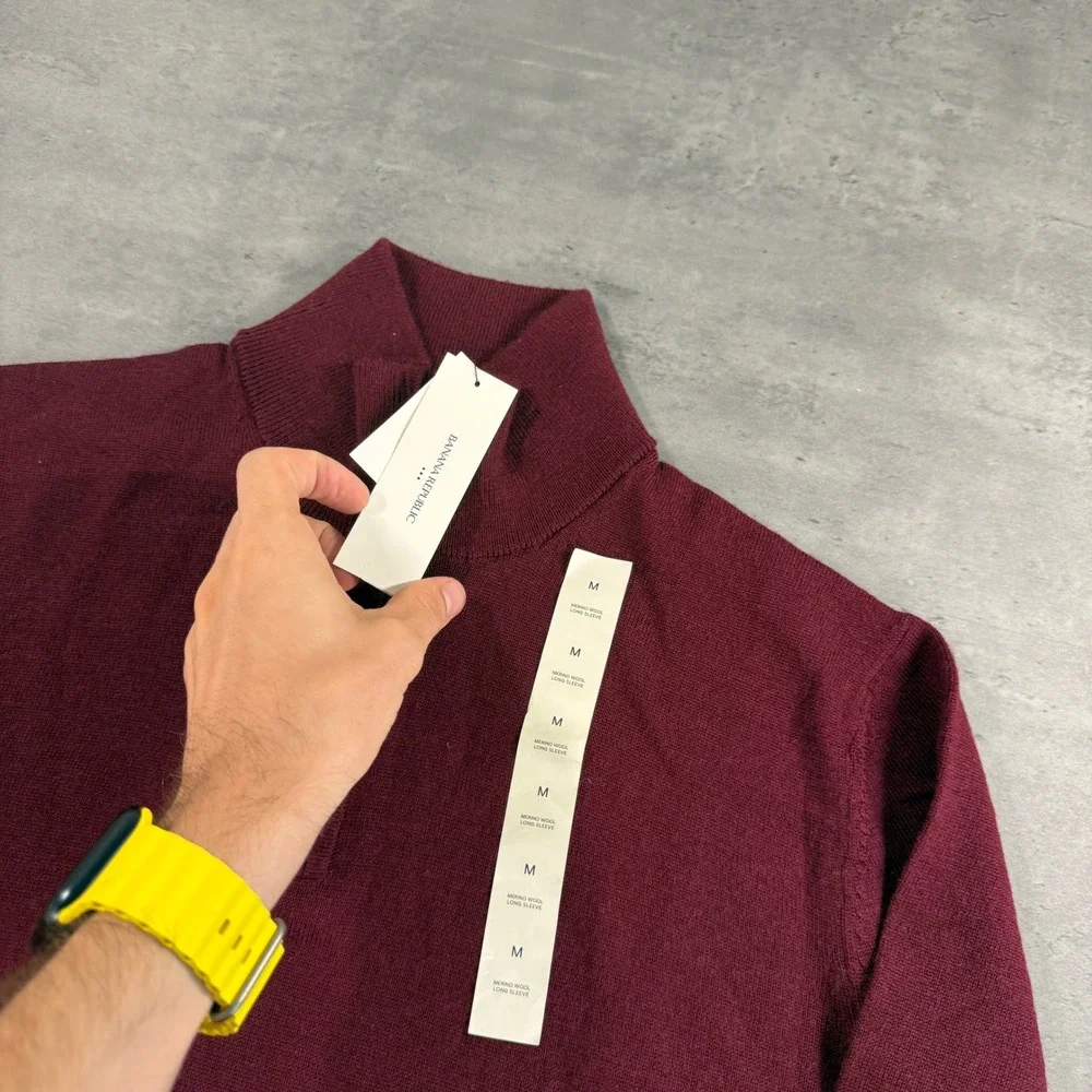 Banana Republic Sweater Mens M Merino Wool Red Wine Burgundy Quarter-Zip NEW $95